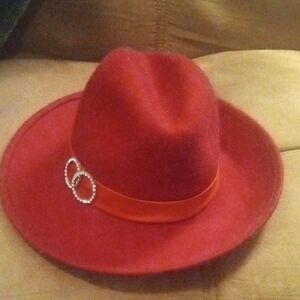 Elegant Red Women's Hat with Rhinestone Detail